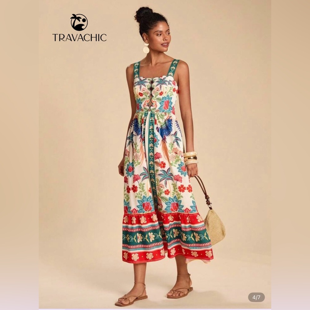 Floral Print Midi Dress in Multicolor size small